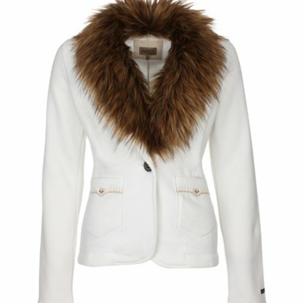 White Faux Fur-Trim Blazer